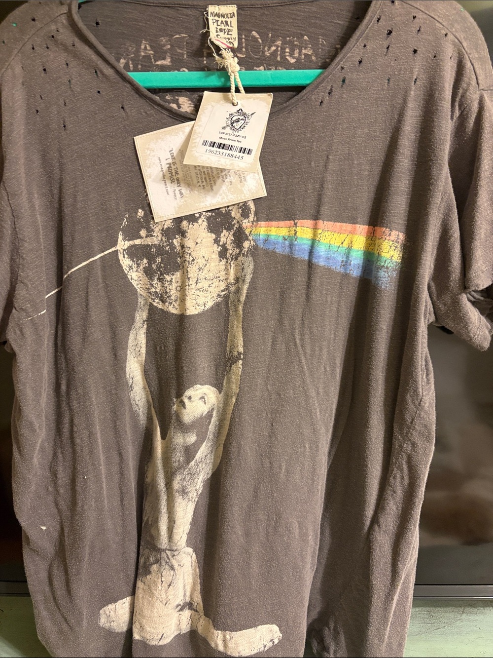 Magnolia Pearl Brown Short Sleeve Tee with Rainbow Chest Stripe and Graphic